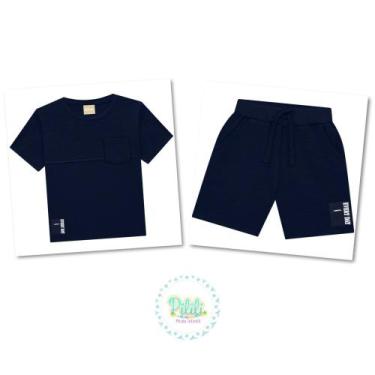 Imagem de Conjunto Infantil Milon Camiseta Algodão Bermuda Malhão Flamê Azul Mar