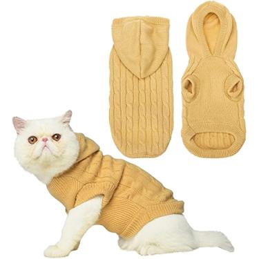 Imagem de PUPTECK Casaco de inverno para cães e gatos – Roupas de malha macias para clima frio para gatinhos e cães pequenos em ambientes internos e externos, caminhadas quentes, clássico de malha para cães, gatinhos, meninas e meninos