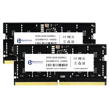 Imagem de ByteFest DDR5 RAM 64 GB (2 x 32 GB) 5200 MHz PC5-41600 CL42 1,1 V SODIMM 262 pinos módulos de memória RAM para laptop/notebook