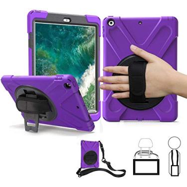Imagem de TSQ Capa para iPad Air 1ª geração de 9,7 polegadas para crianças 2013 | Capa rígida híbrida resistente à prova de choque com alça de ombro giratória para iPad Air 1 geração A1474 A1475, roxa