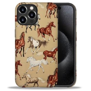 Imagem de TAMEFOX Capa compatível com iPhone 16 Pro, capa rígida híbrida de 2 camadas de cavalos galopantes + capa protetora dupla de silicone resistente a arranhões à prova de choque para iPhone 16 Pro