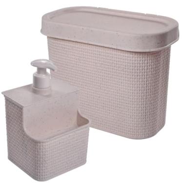 Imagem de Kit para Pia Lixeira com Tampa Basculante de 3,3L e Porta Detergente/Esponja Pump de 500ml Tear Plasutil