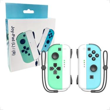 Imagem de Controle Joystick Sem Fio Wireless Bluetooth o Par JoyPad L + R Compatível Com N-Switch (AZUL/VERDE)