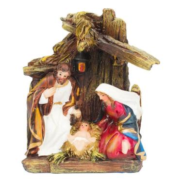 Imagem de Presépio Simples Pequeno Resina Decoração Natal - 8cm 