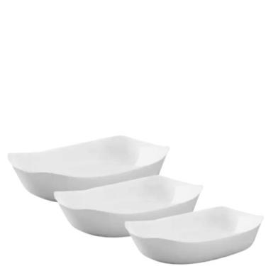 Imagem de Jogo com 3un Assadeiras Travessas de Vidro Brancas Grandes p/ Forno Ca