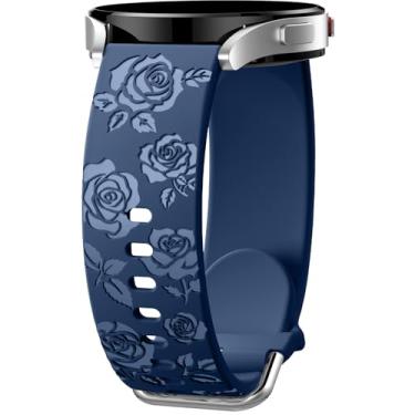 Imagem de DaQin Pulseira de silicone esportiva para Samsung Watch 6 de 44 mm e 40 mm, Galaxy Watch 4 5/Galaxy Watch 5 Pro/Galaxy Watch 4 6 Classic, pulseira floral brilhante de 20 mm para Galaxy Watch 7, azul