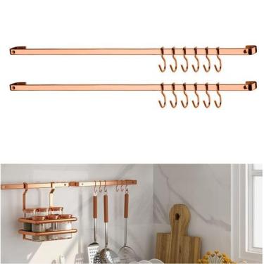 Imagem de Kit Cozinha 2 Barra Piatina 45cm Com 6 Gancho de Parede Cobre Rose Gol