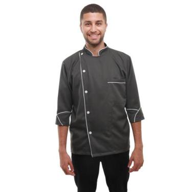 Imagem de Dolmã Chef De Cozinha  Manga 3/4 Brim 100% Algodão - CARMONI, Chumbo, 