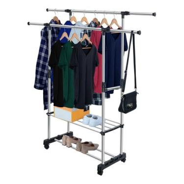 Imagem de Arara Cabideiro Duplo Sapateira Regulável Em Aço Inox - Não informado