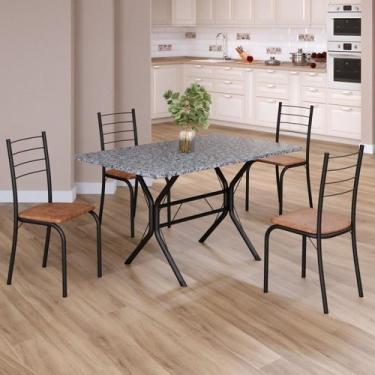 Imagem de Conjunto Sala de Jantar Mesa Retangular 100x60cm Tampo Granito Ocre 4 