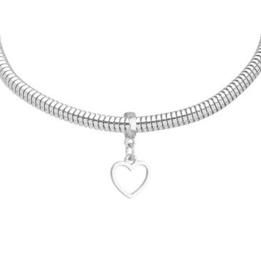 Imagem de Pulseira Coração Vazado Berloque Banhado a Prata 925 - Work Semijoias,