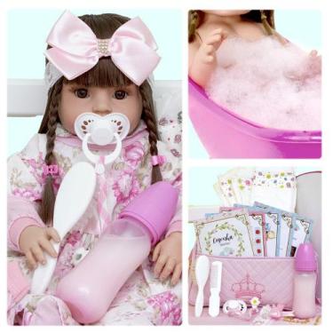 Imagem de Bebe Reborn Menina 52cm Pode Dar Banho + Bolsa e Acessórios - Cegonha 