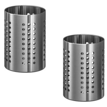 Imagem de 2 Porta Talher Escorredor Inox Redondo Vazado Pia Cozinha - Fx
