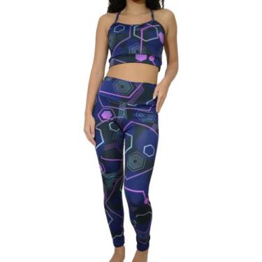 Imagem de Conjunto feminino academia calça e top cruzado - Dbytex, Azul escuro, 