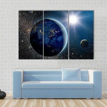 Imagem de Quadros Decorativos 3 Peças Planeta Terra Sol Espaço - NEYRAD