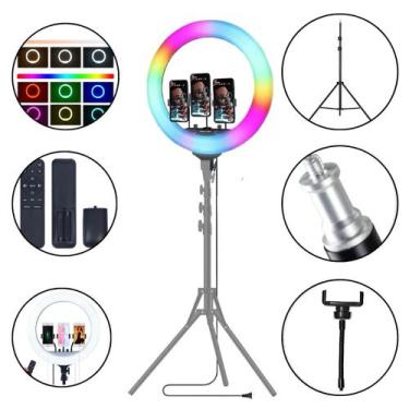 Imagem de Ring Light LED RGB 45cm Completo com Controle e Tripé para luz de Estú
