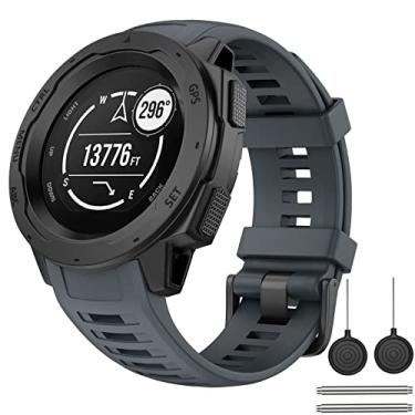 Imagem de OVERSTEP Pulseira para relógio Garmin Instinct, silicone macio de substituição, compatível com Garmin Instinct 2, Solar, Tactical, Crossover – Cinza