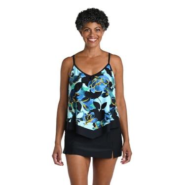 Imagem de Maxine Of Hollywood Tanquíni feminino com decote em V, Preto/Jardim iluminado pela lua, 20