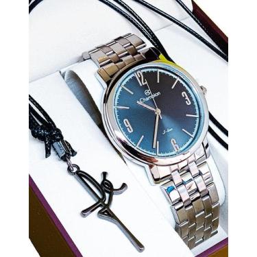 Imagem de Relógio Champion Masculino Analógico Original Prata Fundo Preto À Prov