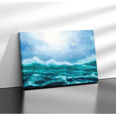 Imagem de Quadro Tecido Canvas  Ondas Mar Céu Pássaros Paisagem 07 - LindaCasaPr