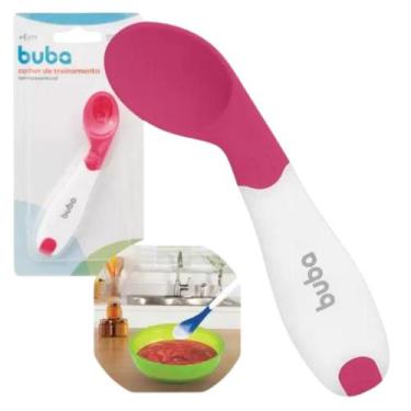 Imagem de Colher De Treinamento Curvada Termossensível Para Bebe Buba, rosa