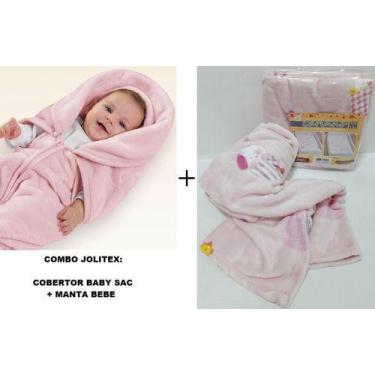 Imagem de Combo C/ 2 Jolitex ! Cobertor Baby Sac + Manta Bebê Menina, Rosa, Únic