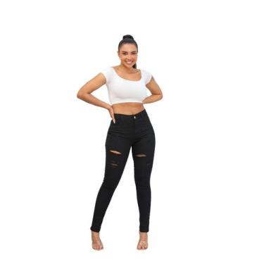 Imagem de Calça Jeans Feminina Skinny Levanta Bumbum Lycra Destroyed - No Alcanc