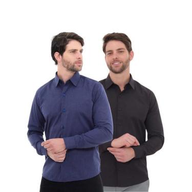 Imagem de KIT Masculino 2 Peças - Camisa Social Premium Tipo Linho Azul Marinho 