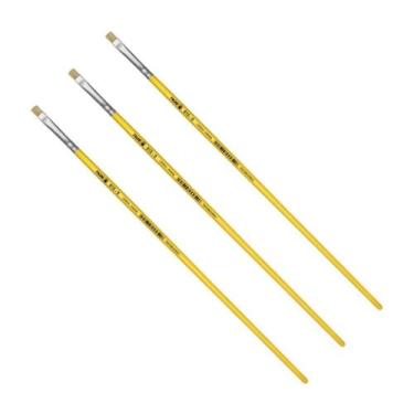 Imagem de Kit 3 Pincel Chato Longo Cerda Natural 815-0 Nº0 Fino Tigre