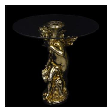 Imagem de Mesa Auxiliar Escultura Anjo Cupido Folha Ouro T Vidro - LUXdécor
