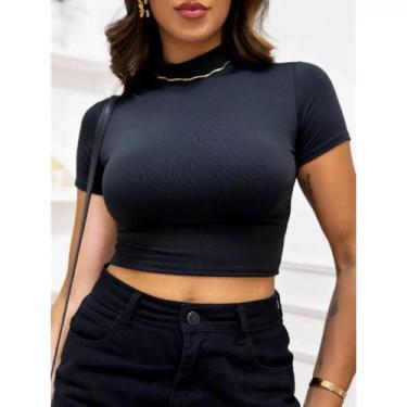 Imagem de Top Cropped Manga Curta Golinha Supplex - TRIBO MODA, PRETO, G