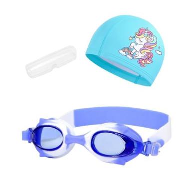 Imagem de Kit Óculos Natação Com Estojo e Touca Infantil Desenhos Coleção Peixin