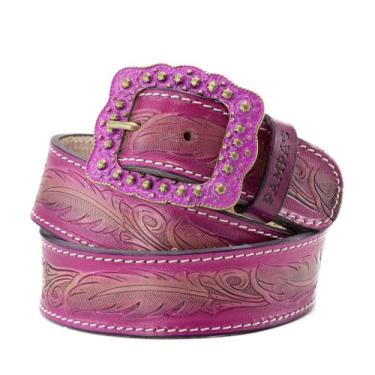 Imagem de Cinto Feminino Couro Country Pena Colorida e Fivela com Brilho - Pampa