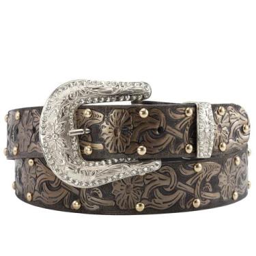 Imagem de Cinto Metalizado Feminino Country Floral com Fivela Trabalhada e Stras