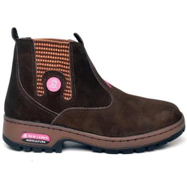 Imagem de Bota Feminina Butina Couro Legítimo New Elástico - RM, Marrom xadrez, 