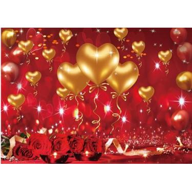 Imagem de CHAIYA 2,1 x 1,5 m fundo do dia dos namorados balões de glitter dourado amor corações romântico amante fotografia fundo romântico rosa vermelho flores bokeh dia dos namorados festa festa banner CY-201