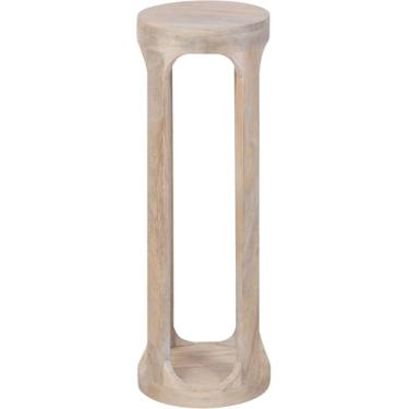 Imagem de Suporte de mesa de bebida redondo de madeira maciça para sala de estar, cama, quarto, extremidade lateral, pedestal de café, mesa de design moderna de madeira decorativa para bebidas, mesa lateral