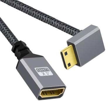 Imagem de xiwai 4K MINI HDMI 1.4 macho 90 graus inclinado para baixo HDMI cabo de extensão fêmea para câmera DV MP4 DC laptop