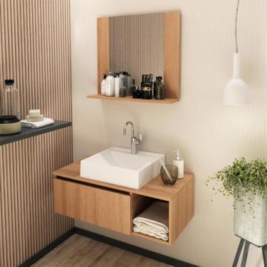 Imagem de Kit Lavabo Suspenso com Cuba e Espelho Amêndoa Tecno Mobili