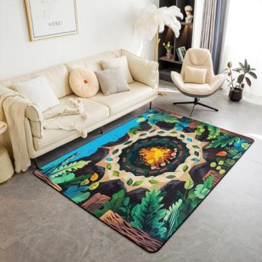 Imagem de Feelyou Tapete para sala de estar para brincar com fogueira infantil floresta floresta tapete decorativo para mulheres, homens, decoração de quarto, tapete antiderrapante