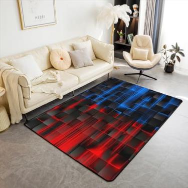 Imagem de Feelyou Tapetes de sala de estar azul vermelho para meninos 7 x 12 cm, geométrico, para crianças, tapete decorativo geométrico, abstrato, moderno, interior, decoração de quarto