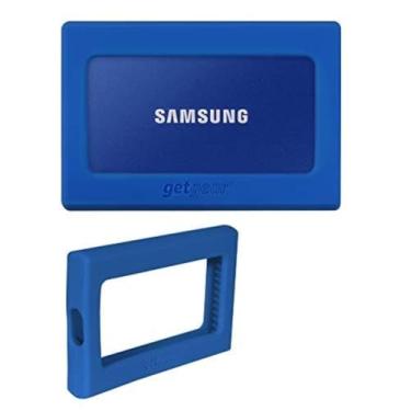 Imagem de getgear Amortecedor de silicone para Samsung T7, T7 Touch SSD portátil - 1TB, 2TB, 500GB, USB 3.2, forte absorção de choque, antiderrapante - azul