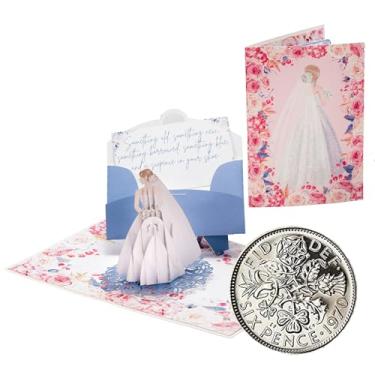 Imagem de ASVP Shop Moeda autêntica de seis centavos com cartão pop-up e envelope para a noiva - Something Old, Something New, Something Borrowed, Something Blue, and a Sixpence for her shoe (cabelo loiro)