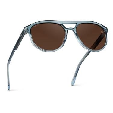 Imagem de Óculos de sol aviador polarizados unissex WMP, ponte dupla moderna, lentes antirreflexo, armação leve de acetato, Armação de cristal de cambraia desbotada/lente marrom, One Size