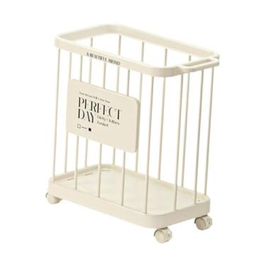 Imagem de Fenteer Cesto de roupa suja com rodas organizador cesto de roupas armazenamento cesto carrinho com rodinhas para quarto hotel armário banheiro família, Branco