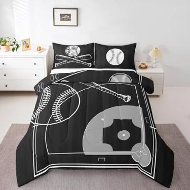 Imagem de Erosebridal Conjunto de edredom infantil de tamanho casal, com estampa de beisebol, reversível, jogo de bola, edredom acolchoado