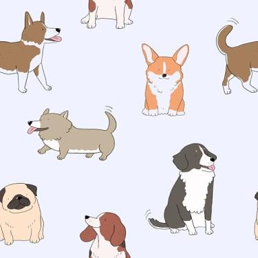 Imagem de EaseStick Papel de parede de cachorro fofo 45 x 406 cm autoadesivo infantil para sala de jogos, sala de aula, papel de parede de berçário removível, branco, desenho animado, vinil, papel de parede de