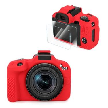 Imagem de VOVMOEYA Kit de acessórios de capa para câmera Canon EOS R50 [com 2 filmes LCD temperados], capa protetora de silicone EOS R50, capa para câmera digital, sensação de aderência aprimorada, leve, 9H