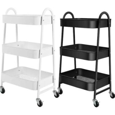 Imagem de Prateleira Carrinho Organizador De Metal Multiuso 3 Andares - 46 * 30 * 77cm Com Rodinhas