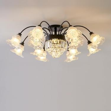 Imagem de JUANYAO Lustre Sputnik de cristal de luxo moderno vintage com acabamento cromado dourado luz pendente de metal exclusiva flor decoração de vidro para bar de cozinha